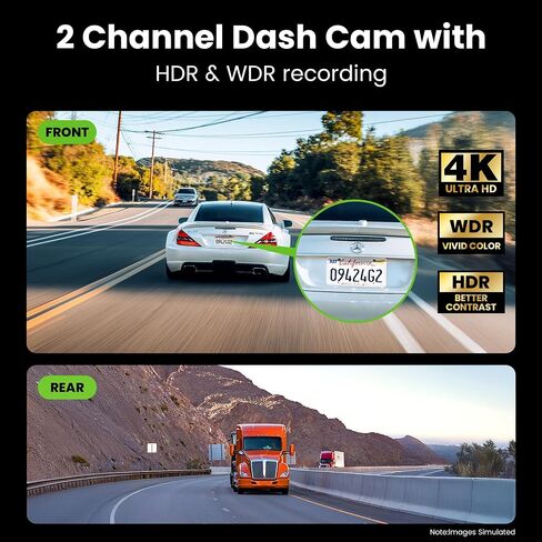 GEARit 4K Dual Dash Cam Front and Rear Camera with WiFi, GPS, Night Vision - 2 Channel Car Camera System with Supercapacitor, Parking Mode, Loop Recording & Free 64GB SD Card in Saudi Arabia