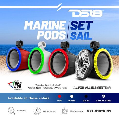 DS18 NXL-X10TP/WH.NS 10" Marine Tower with Integrated RGB LED Lights No Speakers - Wakeboard Tower Speaker Pod Enclosure Empty - Great for Boat Audio, Car/Truck, ATV, UTV - Single in Saudi Arabia