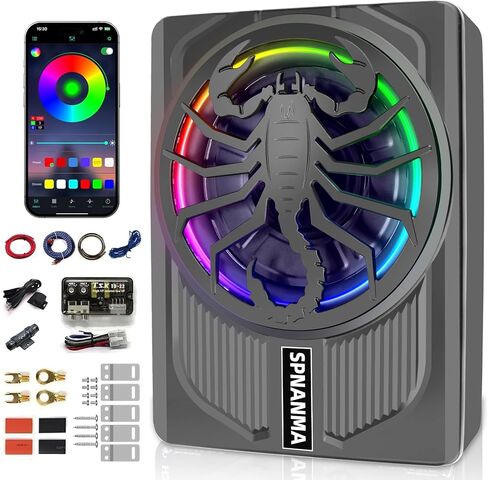 2025 تم ترقيته 1600W Slim Underseat Car Subwoofer وحزمة AMP مع RGB الضوء المتزامن ، والتحكم الفردي في باس/كسب/تعزيز منخفضة ، باس عميق نظيف مثالي للشاحنة/سيارات الدفع الرباعي/سيارات الدفع الرباعي in Kuwait