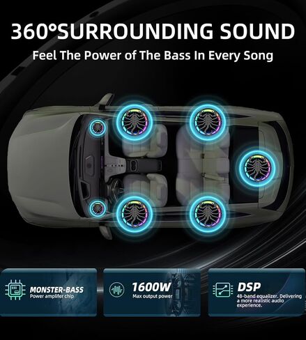 2025 تم ترقيته 1600W Slim Underseat Car Subwoofer وحزمة AMP مع RGB الضوء المتزامن ، والتحكم الفردي في باس/كسب/تعزيز منخفضة ، باس عميق نظيف مثالي للشاحنة/سيارات الدفع الرباعي/سيارات الدفع الرباعي in Kuwait