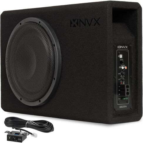 NVX QB12SPA 12 "1200W (350W RMS) SLOT SLOT SLOT الضحلة التي تم تشغيلها مدعومًا-مكبر للصوت المدمج ، مصبغة معدنية ، مقبض باس بعيد ، يسهل التثبيت في السيارات والشاحنات in Kuwait