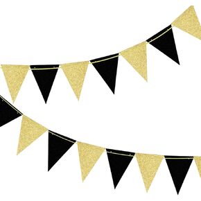 ZOOYOO 20 Feet Black Glitter Pennant Banner, Paper Triangle Flags Bunting for Baby Birthday Party, Wedding Decor, Baby Shower, 30pcs Flags, Pack of 1 in Kuwait