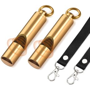 Brass Emergency Whistles 2 Pack with Tangle-Free Lanyard - Pealess Safety Whistle Survival Loud Blast for Kayak Life Vest, Boating, Camping Hiking, Hunting, Adults in Kuwait