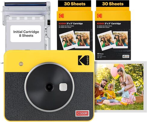 KODAK Mini Shot 3 Retro 4PASS 2-in-1 Instant Digital Camera and Photo Printer (3x3 inches) Initial 8 Sheets + 60 Sheets Cartridge Bundle, Yellow (NOT Zink) in Saudi Arabia