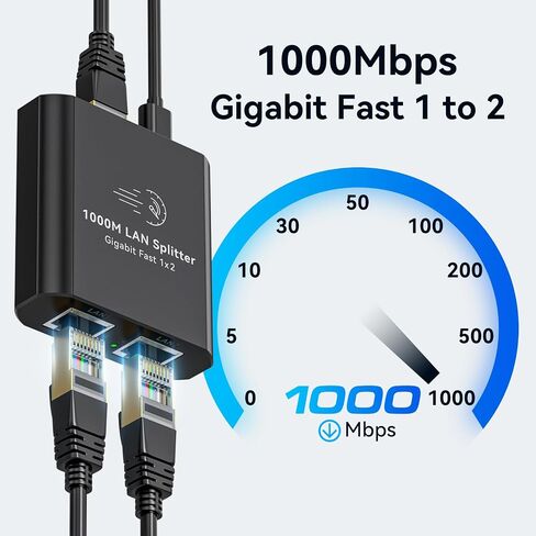Ethernet Splitter 1 to 2 1000Mbps Internet Cable Splitter 1 in 2 Out High Speed Either Network Splitter Gigabit Dual LAN RJ45 Port Router Switch Work with Cat6/7/8 Cable in Kuwait