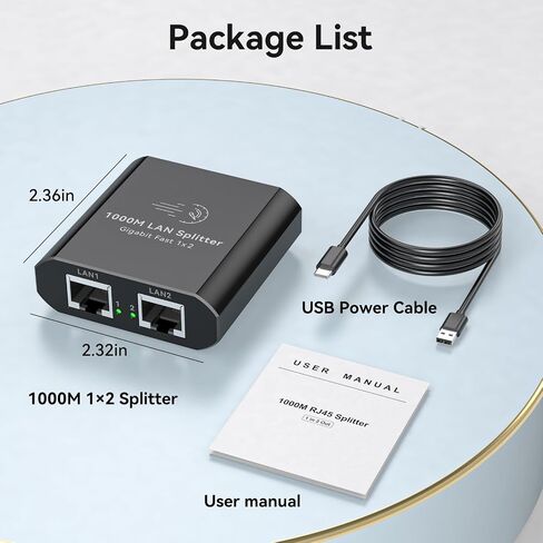 Ethernet Splitter 1 to 2 1000Mbps Internet Cable Splitter 1 in 2 Out High Speed Either Network Splitter Gigabit Dual LAN RJ45 Port Router Switch Work with Cat6/7/8 Cable in Kuwait