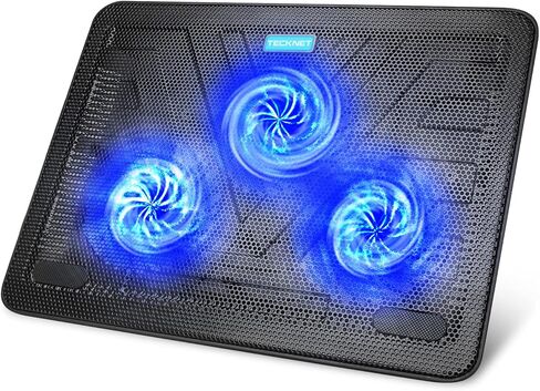 Tecknet Laptop Cooling Pad ، Portable Slim Slim Quiet USB مدعوم من محمول محمول مدفوعة الكتب المحمولة سجادة البرد مع 3 مراوح LED زرقاء ، يناسب 12-17 بوصة (أسود) in Kuwait