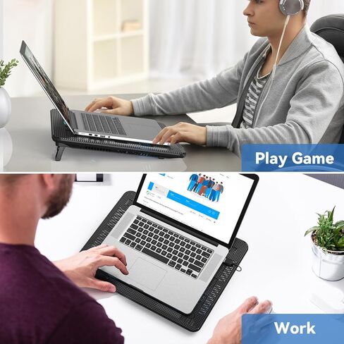 Tecknet Laptop Cooling Pad ، Portable Slim Slim Quiet USB مدعوم من محمول محمول مدفوعة الكتب المحمولة سجادة البرد مع 3 مراوح LED زرقاء ، يناسب 12-17 بوصة (أسود) in Kuwait
