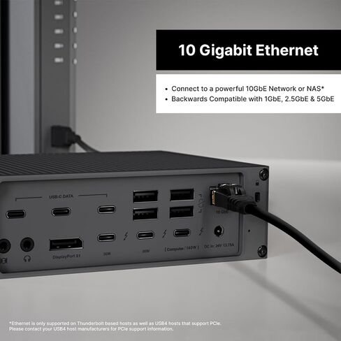 CalDigit TS5 PLUS - Thunderbolt 5 Dock - 20 Port, 10Gb Ethernet, 140W dedicated host Charging, TBT-5 x 3, USB 10Gb/s x10, Dual USB Controllers, Up to Two 8K 60Hz Displays, 1.0m Braided Cable, 330W PSU in Saudi Arabia