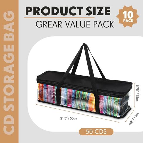 Woanger 10 قطع أكياس تخزين الأقراص المضغوطة الشفافة PVC DVD Casse Storage Storage حامل CDD مقاوم للماء مع مقابض ومنظمات الوسائط الصافية السوستة للألبومات ألعاب الفيديو (الأزرق) in Saudi Arabia