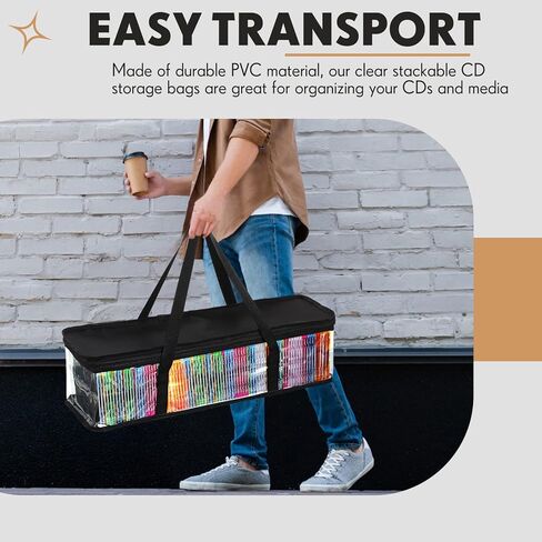 Woanger 10 قطع أكياس تخزين الأقراص المضغوطة الشفافة PVC DVD Casse Storage Storage حامل CDD مقاوم للماء مع مقابض ومنظمات الوسائط الصافية السوستة للألبومات ألعاب الفيديو (الأزرق) in Saudi Arabia