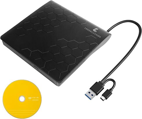 External Slim USB 3.2 Gen1 CD/DVD Burner Writer Reader, Portable CD/DVD-RW Optical Drive with 4.7GB DVD Disc for Data Backup, Compatible with Windows & Mac, Plug & Play for Laptops & Desktops in Saudi Arabia