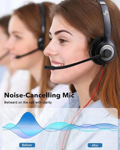 USB Headset with Microphone for PC, On-Ear Computer Laptop Headphones with Noise Cancelling Microphone in-line Control for Home Office Online Class Skype Zoom (USB+3.5mm, Black) in Kuwait