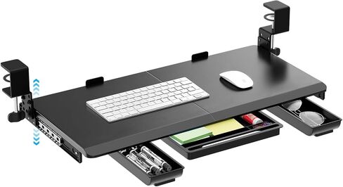 Large Height Adjustable Keyboard Tray with Sturdy C-Clamp Mount and Storage Drawer, 27"(31" Including Clamps) x 12" Slide Out Ergonomic Keyboard Trays for Home and Office, Black in Kuwait