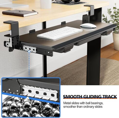 Large Height Adjustable Keyboard Tray with Sturdy C-Clamp Mount and Storage Drawer, 27"(31" Including Clamps) x 12" Slide Out Ergonomic Keyboard Trays for Home and Office, Black in Kuwait