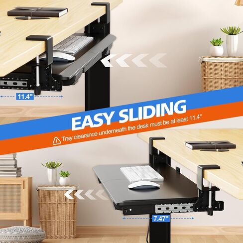 Large Height Adjustable Keyboard Tray with Sturdy C-Clamp Mount and Storage Drawer, 27"(31" Including Clamps) x 12" Slide Out Ergonomic Keyboard Trays for Home and Office, Black in Kuwait