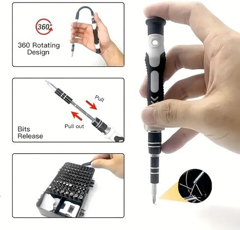 115-in-1 Precision Screwdriver Sets, Professional Repair Tool Kit with Flat Head & Multiple Bits for Electronics, Phone, Watch, Automotive Maintenance - Magnetic, Non-Slip Handle & Tweezers(Grey) in Saudi Arabia
