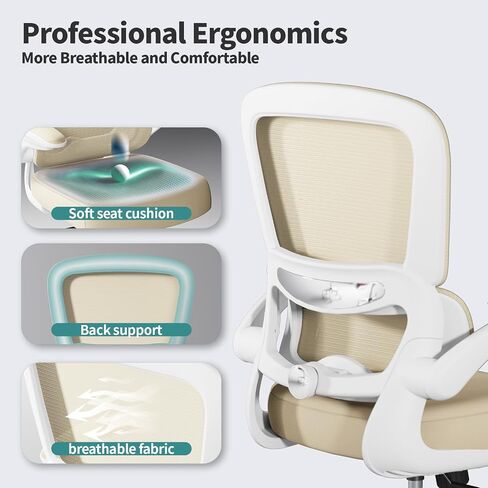 Office Chair - Ergonomic Desk Chair with Adjustable Lumbar Support, Mesh Computer Chair, Executive Chair for Home Office Comfortable Lumbar Support (White White) in Saudi Arabia