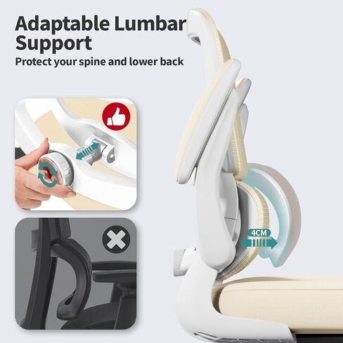Office Chair - Ergonomic Desk Chair with Adjustable Lumbar Support, Mesh Computer Chair, Executive Chair for Home Office Comfortable Lumbar Support (White White) in Saudi Arabia
