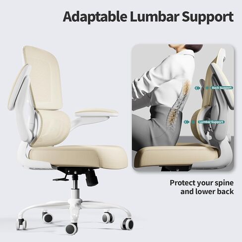 Office Chair - Ergonomic Desk Chair with Adjustable Lumbar Support, Mesh Computer Chair, Executive Chair for Home Office Comfortable Lumbar Support (White White) in Saudi Arabia