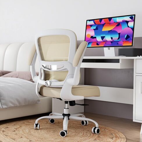 Office Chair - Ergonomic Desk Chair with Adjustable Lumbar Support, Mesh Computer Chair, Executive Chair for Home Office Comfortable Lumbar Support (White White) in Saudi Arabia