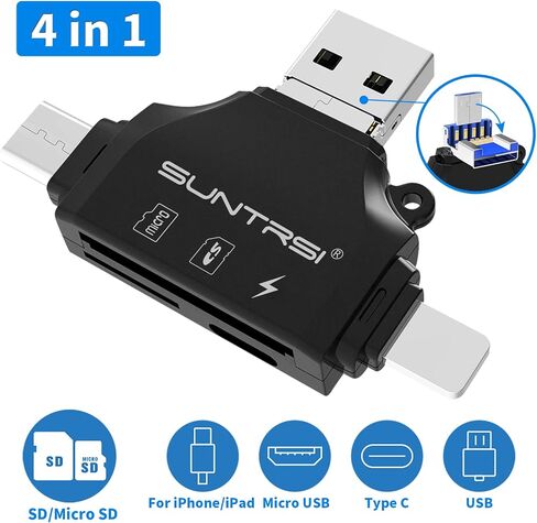 SD/Micro SD Card Reader for iPhone/ipad/Android/Mac/Computer/Camera,Portable Memory Card Reader 4 in 1 Micro SD Card Adapter&Trail Camera Viewer Compatible for TF and SD Card in Saudi Arabia