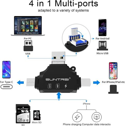 SD/Micro SD Card Reader for iPhone/ipad/Android/Mac/Computer/Camera,Portable Memory Card Reader 4 in 1 Micro SD Card Adapter&Trail Camera Viewer Compatible for TF and SD Card in Saudi Arabia