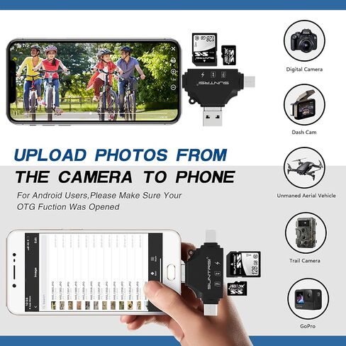 SD/Micro SD Card Reader for iPhone/ipad/Android/Mac/Computer/Camera,Portable Memory Card Reader 4 in 1 Micro SD Card Adapter&Trail Camera Viewer Compatible for TF and SD Card in Saudi Arabia