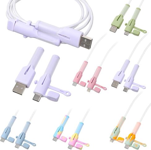 Charger Cable Protector 12pcs Non-Slip Cord Savers Silicone Charger Cable Protector Cover 3-in-1 Chargers Accessories Colorful Cables Organizer Wrap for Type-C Cell Phone Earphone Laptop Home Gift in Saudi Arabia