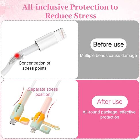 Charger Cable Protector 12pcs Non-Slip Cord Savers Silicone Charger Cable Protector Cover 3-in-1 Chargers Accessories Colorful Cables Organizer Wrap for Type-C Cell Phone Earphone Laptop Home Gift in Saudi Arabia