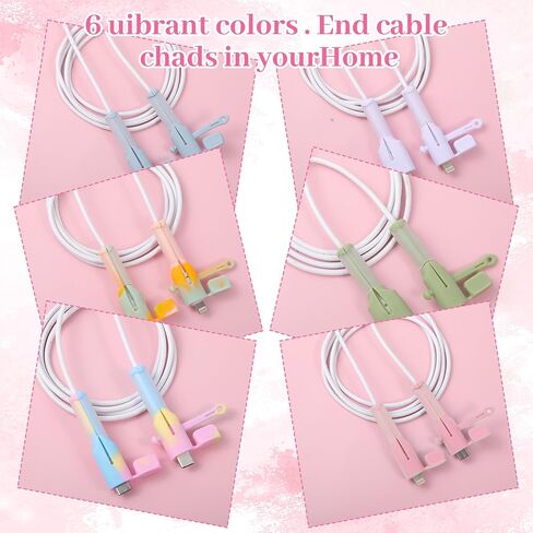Charger Cable Protector 12pcs Non-Slip Cord Savers Silicone Charger Cable Protector Cover 3-in-1 Chargers Accessories Colorful Cables Organizer Wrap for Type-C Cell Phone Earphone Laptop Home Gift in Saudi Arabia