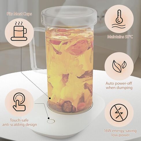 Flfk 20 Oz Coffee Coffee Mug مع USB Cup أكثر دفئًا ، ودفءًا مسخنًا لتناول القهوة والشاي ، وسخان كوب زجاجي محمول يعمل بالمكتب. in Saudi Arabia