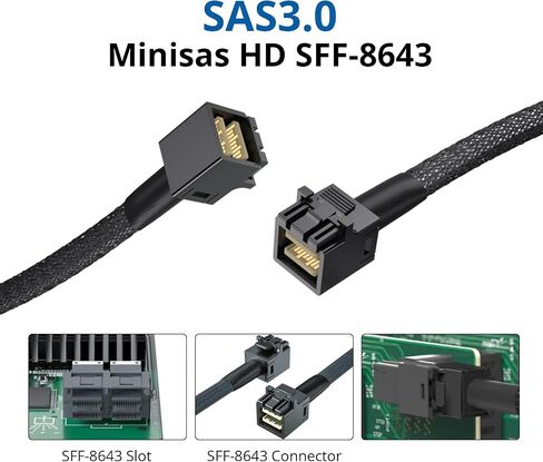 10Gtek SFF-8643 to SFF-8643 12G Internal Mini SAS HD Cable, with Sideband, for NVMe Backplane/RAID Card, Hot-Swap & SATA Compatibility, 100-Ohm, 0.5-m(1.6ft), 2 Pack in Saudi Arabia