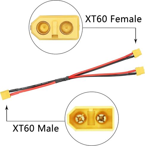 2Pcs XT60 Parallel Battery Connector Cable 1FT, 12AWG 1 Female to 2 Male Y Splitter Adapter Cable, for RC Multicopter Quadcopter in Saudi Arabia