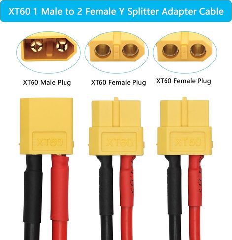 2Pcs XT60 Parallel Battery Connector Cable 1FT, 12AWG 1 Female to 2 Male Y Splitter Adapter Cable, for RC Multicopter Quadcopter in Saudi Arabia