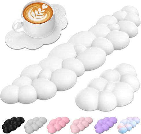 TECKNET Cloud Keyboard Wrist Rest Set, Cloud Wrist Rest with Non-Slip Base, PU Leather Wrist Pad for Keyboard with Ergonomic Memory Foam for Computer Laptop Office Gaming and Pain Relief, White in Saudi Arabia