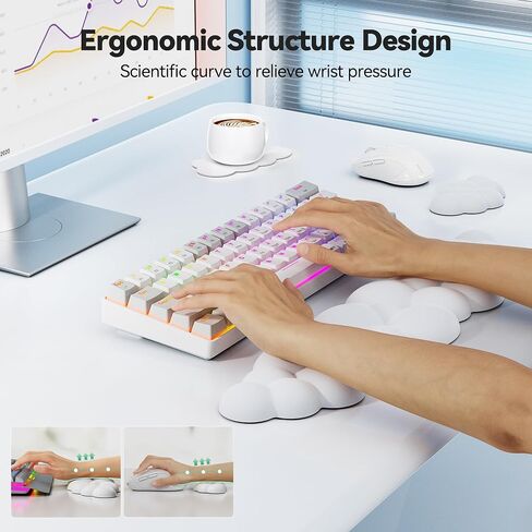 TECKNET Cloud Keyboard Wrist Rest Set, Cloud Wrist Rest with Non-Slip Base, PU Leather Wrist Pad for Keyboard with Ergonomic Memory Foam for Computer Laptop Office Gaming and Pain Relief, White in Saudi Arabia