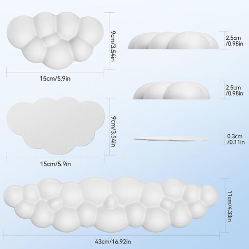 TECKNET Cloud Keyboard Wrist Rest Set, Cloud Wrist Rest with Non-Slip Base, PU Leather Wrist Pad for Keyboard with Ergonomic Memory Foam for Computer Laptop Office Gaming and Pain Relief, White in Saudi Arabia