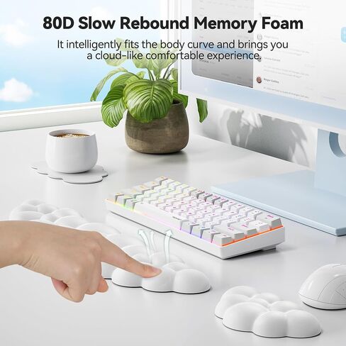 TECKNET Cloud Keyboard Wrist Rest Set, Cloud Wrist Rest with Non-Slip Base, PU Leather Wrist Pad for Keyboard with Ergonomic Memory Foam for Computer Laptop Office Gaming and Pain Relief, White in Saudi Arabia