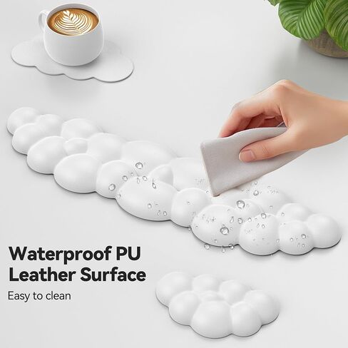 TECKNET Cloud Keyboard Wrist Rest Set, Cloud Wrist Rest with Non-Slip Base, PU Leather Wrist Pad for Keyboard with Ergonomic Memory Foam for Computer Laptop Office Gaming and Pain Relief, White in Saudi Arabia