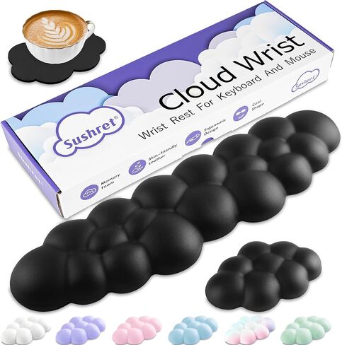 Cloud Wrist Rest Keyboard, Cloud Keyboard Wrist Pad Set with PU Leather Memory Foam, Cute Arm Rest for Palm Support, PC/Gaming Desk Accessories/Office Setup/Computer Hand Cushion - White in Kuwait