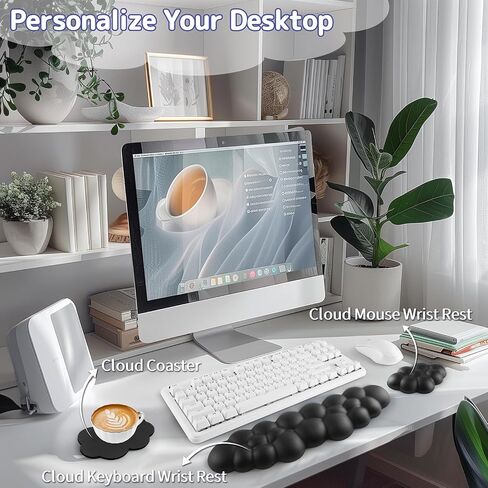 Cloud Wrist Rest Keyboard, Cloud Keyboard Wrist Pad Set with PU Leather Memory Foam, Cute Arm Rest for Palm Support, PC/Gaming Desk Accessories/Office Setup/Computer Hand Cushion - White in Kuwait