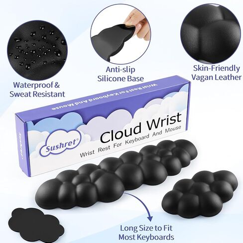 Cloud Wrist Rest Keyboard, Cloud Keyboard Wrist Pad Set with PU Leather Memory Foam, Cute Arm Rest for Palm Support, PC/Gaming Desk Accessories/Office Setup/Computer Hand Cushion - White in Kuwait