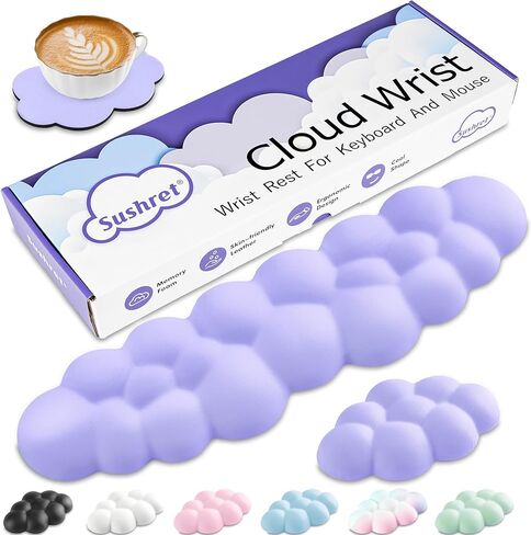 Cloud Wrist Rest Keyboard, Cloud Keyboard Wrist Pad Set with PU Leather Memory Foam, Cute Arm Rest for Palm Support, PC/Gaming Desk Accessories/Office Setup/Computer Hand Cushion - White in Kuwait