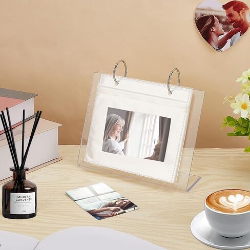 5" Acrylic Photo Album Transparent Vertical Flip Album Small Family Table Flip Album 68 Pictures with Frame Desktop Display Stand in Saudi Arabia