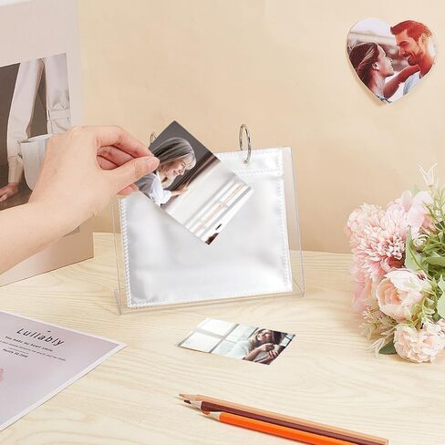 5" Acrylic Photo Album Transparent Vertical Flip Album Small Family Table Flip Album 68 Pictures with Frame Desktop Display Stand in Saudi Arabia