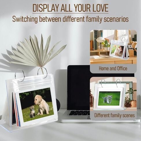 5" Acrylic Photo Album Transparent Vertical Flip Album Small Family Table Flip Album 68 Pictures with Frame Desktop Display Stand in Saudi Arabia