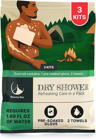 Personal Rinse Free Bath Sponge Kits (Pre-Soaked Shower Glove & 2 XL Towels) -3-Pack - Body Wash for Camping - Rinse-Free Bath Sponges - Water is Not Included in Saudi Arabia