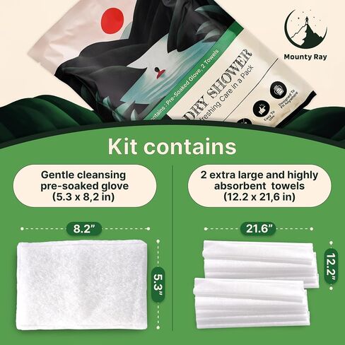 Personal Rinse Free Bath Sponge Kits (Pre-Soaked Shower Glove & 2 XL Towels) -3-Pack - Body Wash for Camping - Rinse-Free Bath Sponges - Water is Not Included in Saudi Arabia