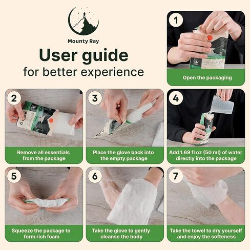 Personal Rinse Free Bath Sponge Kits (Pre-Soaked Shower Glove & 2 XL Towels) -3-Pack - Body Wash for Camping - Rinse-Free Bath Sponges - Water is Not Included in Saudi Arabia